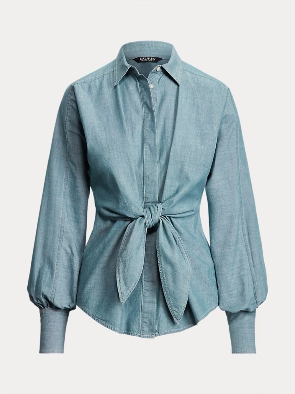 LAUREN Ralph Lauren Black Label Front Tie Chambray Denim Shirt XS